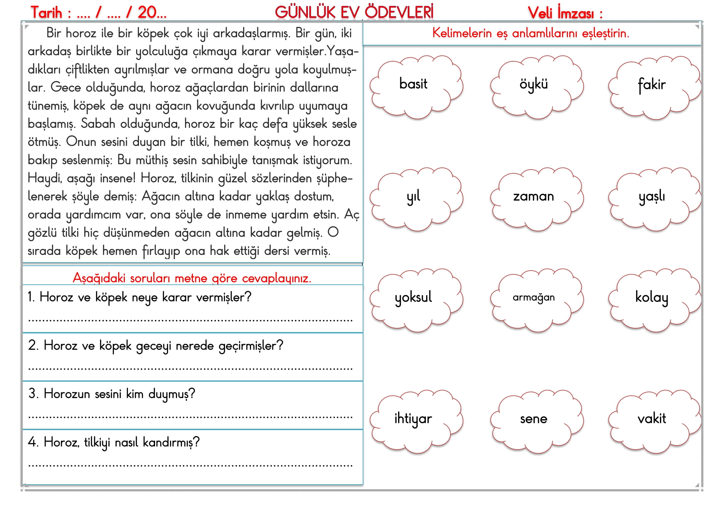 2. Sınıf 01 Ekim 2024 Günlük Ev Ödevleri