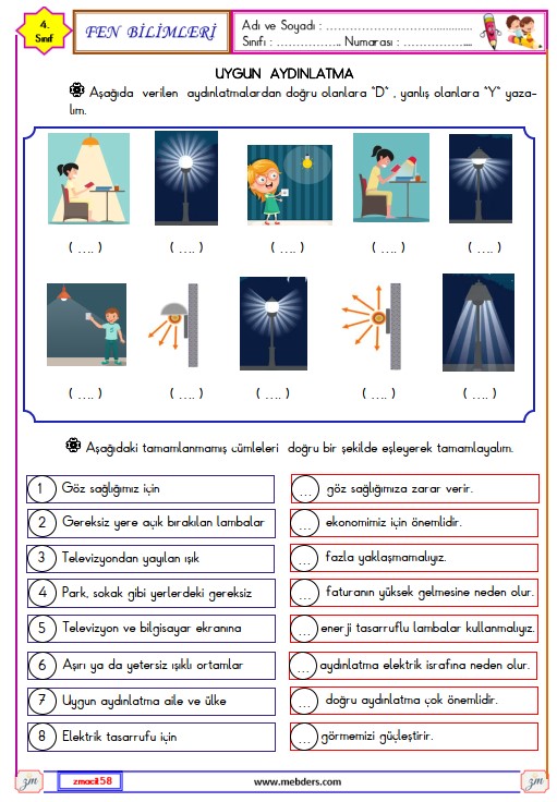 4.. Sınıf Fen Bilimleri Uygun Aydınlatma Etkinliği 3