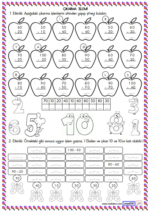 2. Sınıf Matematik Zihinden Çıkarma Etkinliği 2