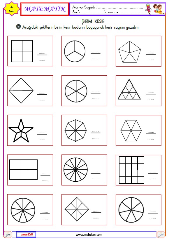 4. Sınıf Matematik Kesirler Etkinliği 5