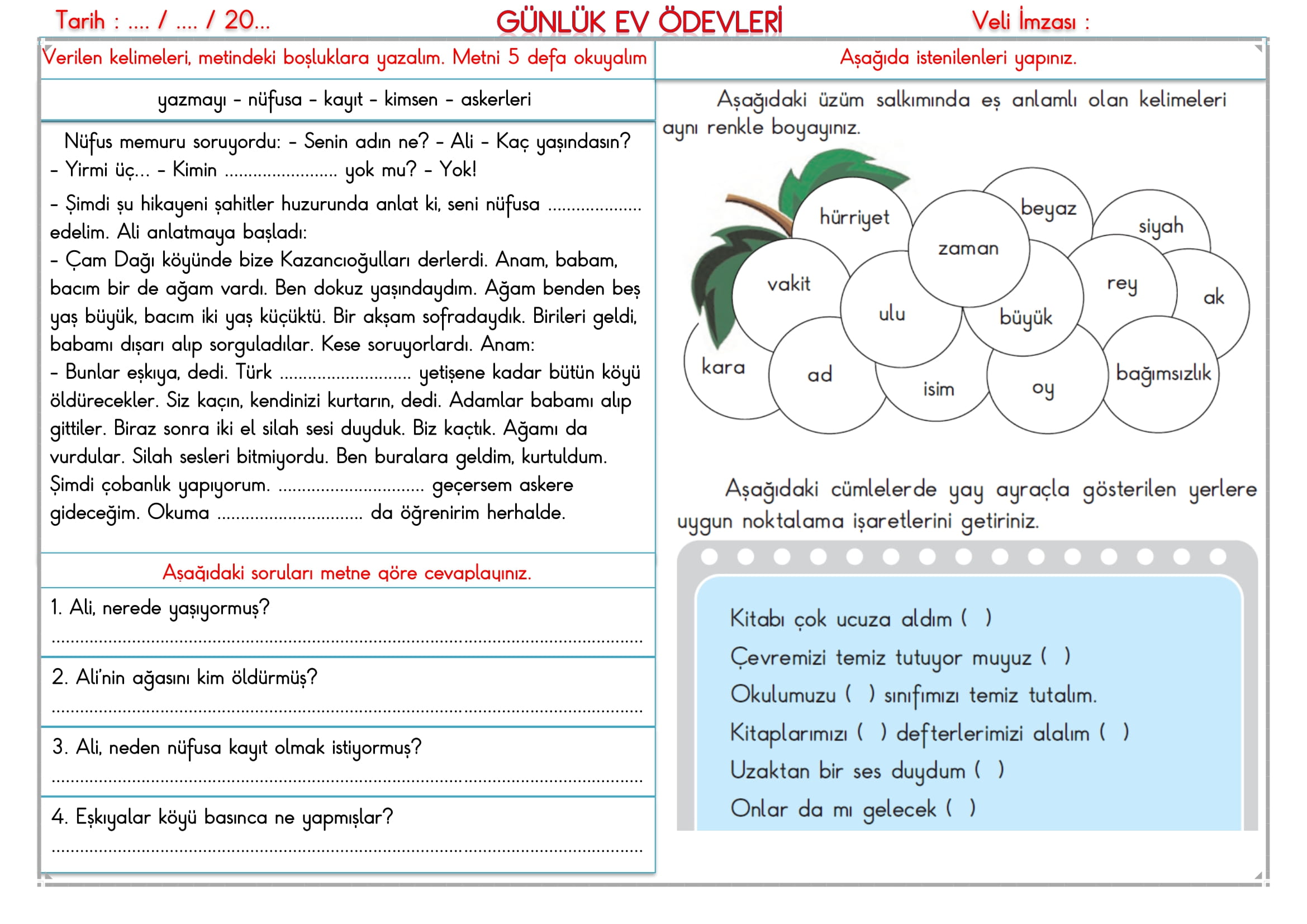 2.Sınıf 17 Aralık 2024 Günlük Ev Ödevi