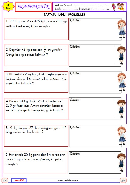 3. Sınıf Matematik Tartma ile İlgili Problemler Etkinliği 8