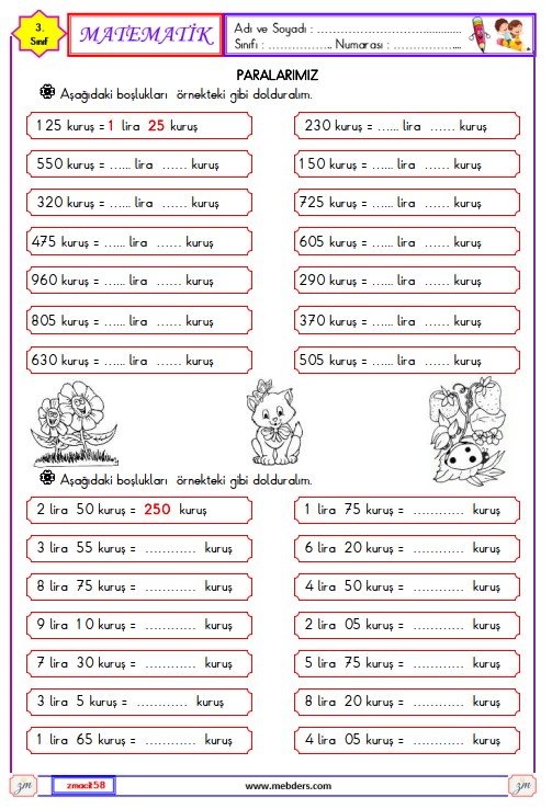 3. Sınıf Matematik Paralarımız Etkinliği 6