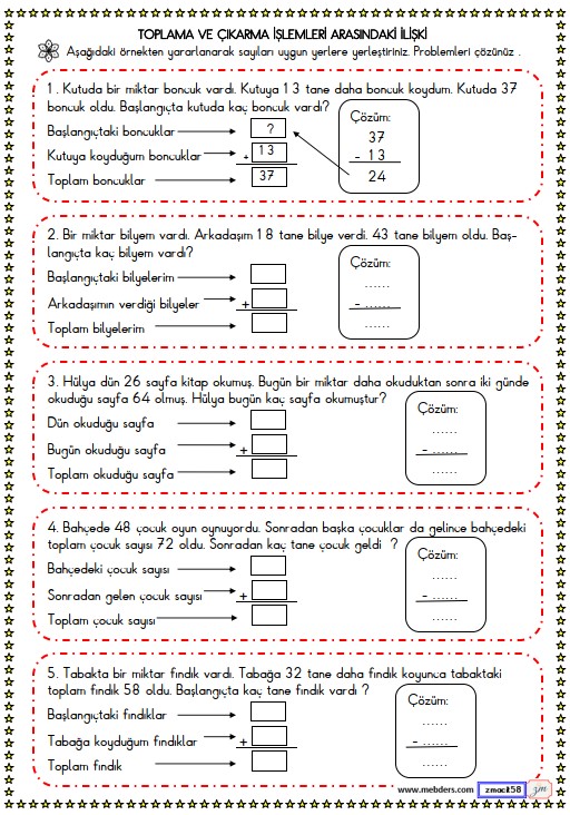 2. Sınıf Matematik Toplama ve Çıkarma İşlemleri Arasındaki İlişki Etkinliği 4