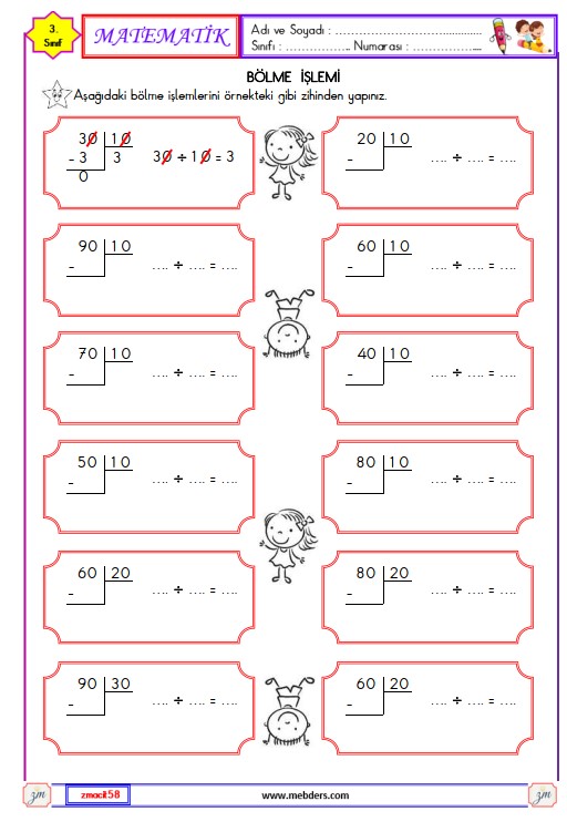 3. Sınıf Matematik Zihinden Bölme İşlemi Etkinliği