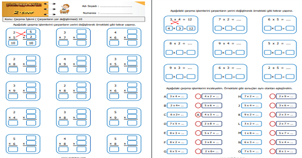 2. Sınıf Matematik Çarpma İşlemi ( Çarpanların yer değiştirmesi) 10