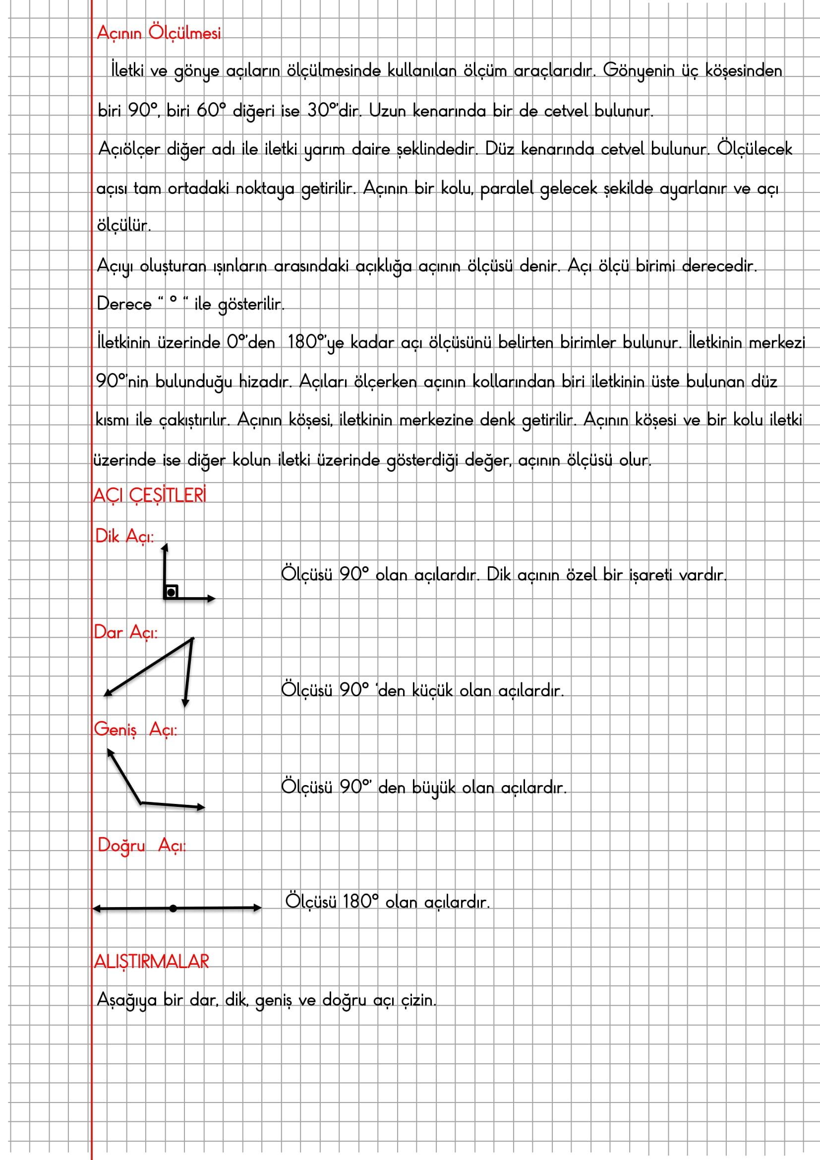 4.Sınıf Matematik Kareli Defterde Açının Ölçümü  Konu Özeti