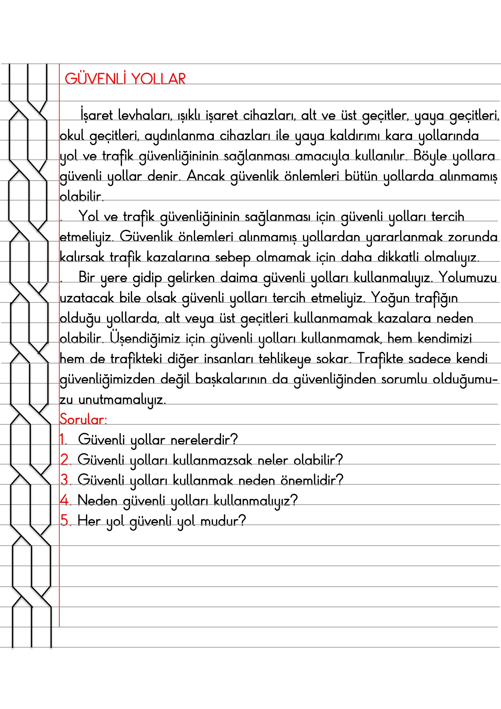 4.Sınıf Trafik Güvenliği Güvenli Yollar Defter Özeti