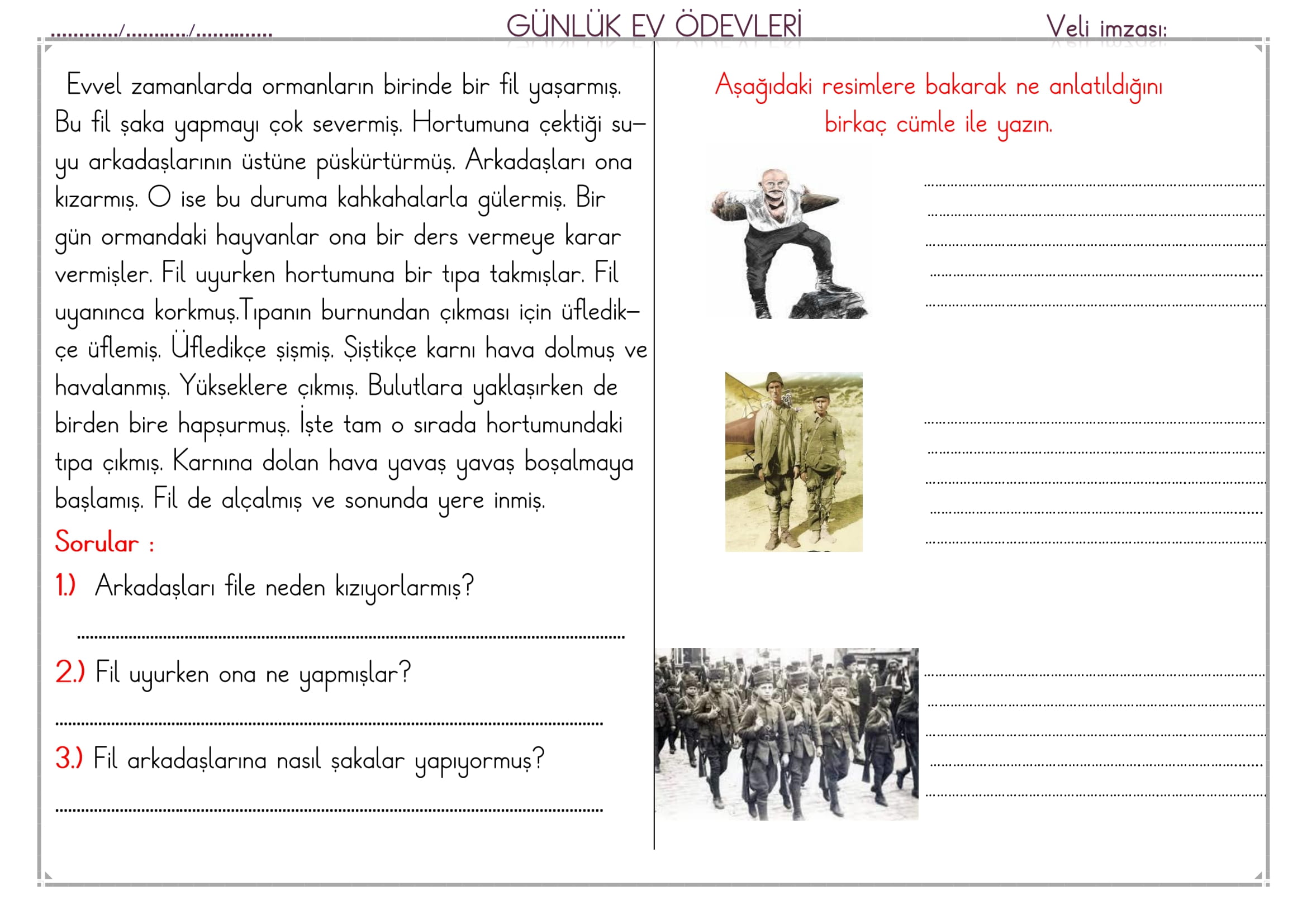 1.Sınıf 19 Mart 2025 Günlük Ev Ödevi