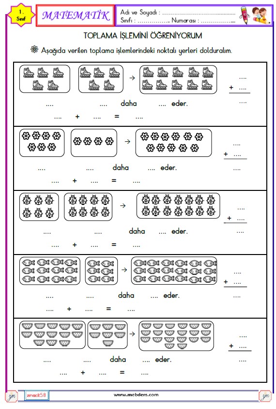 1. Sınıf Matematik Modellerle Toplama İşlemi Etkinliği 14