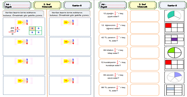 3.Sınıf Matematik Kesirler (Birim Kesri Bulma)-8