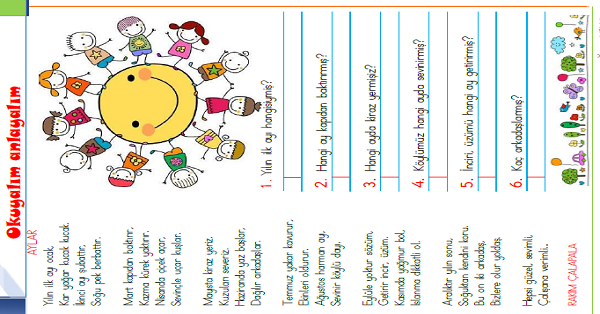 1. Sınıf Türkçe Okuyalım-Anlayalım (Aylar) Şiiri