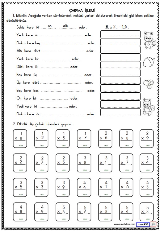 2. Sınıf Matematik Çarpma İşlemi Etkinliği 16