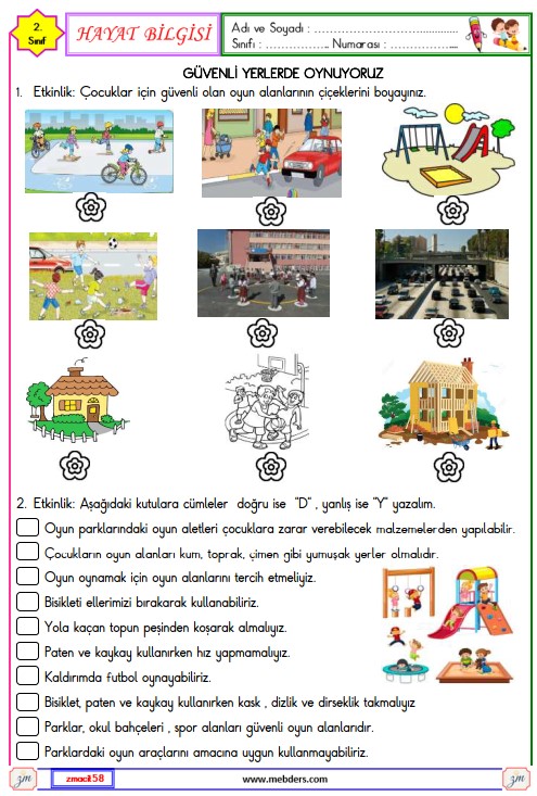 2. Sınıf Hayat Bilgisi Güvenli Yerlerde Oynuyoruz Etkinliği 3