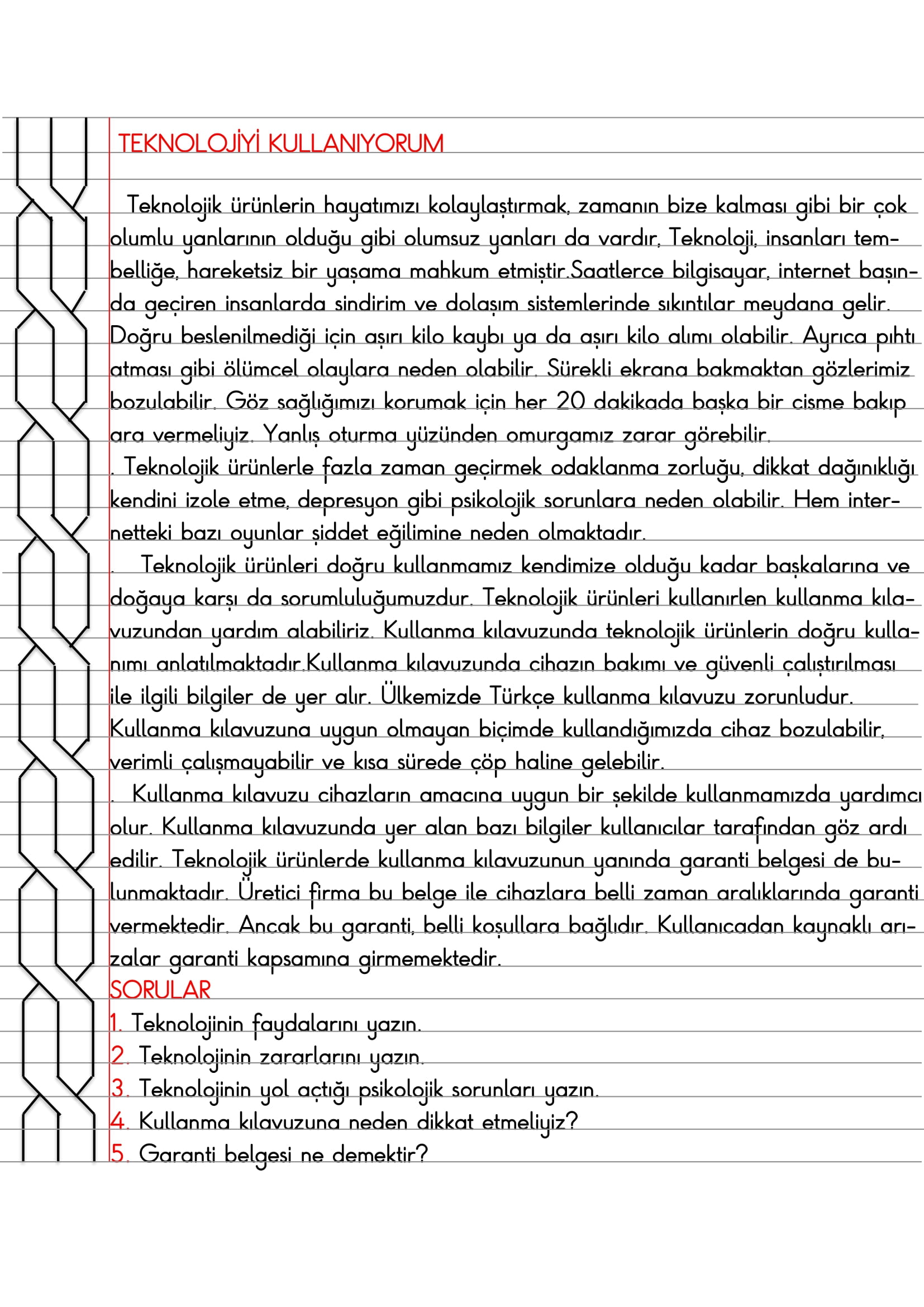 4.Sınıf - Sosyal Bilgiler - Teknolojiyi Kullanıyorum Defter Özeti