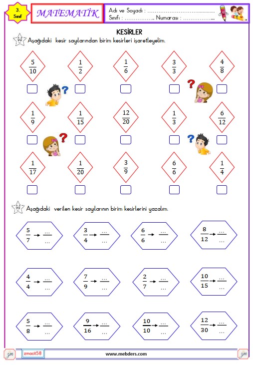 3. Sınıf Matematik Kesirler Etkinliği 11