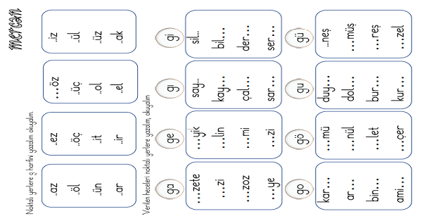 1. Sınıf İlk Okuma Yazma G-g Sesi Heceden Kelime Oluşturma Etkinliği