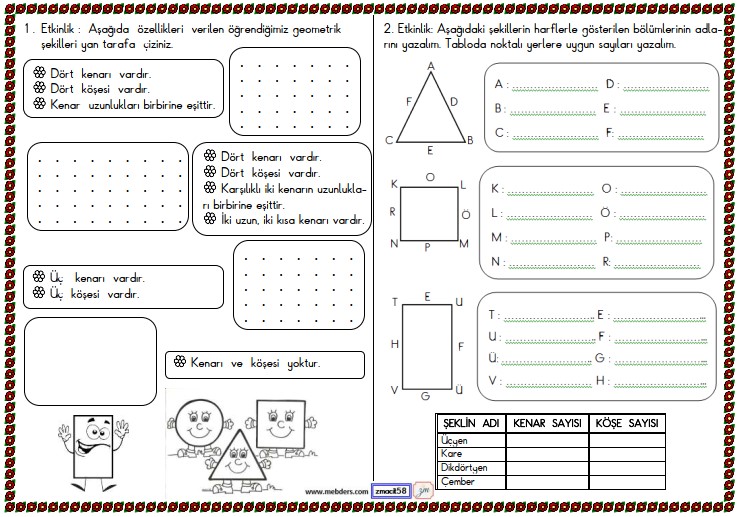 2. Sınıf Matematik Geometrik Şekiller Etkinliği 3