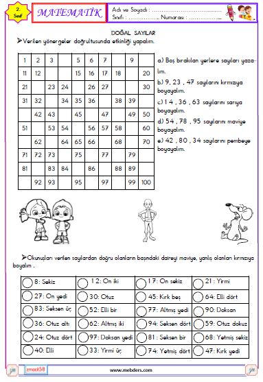 2. Sınıf Matematik Sayıları Okuma ve Yazma Etkinliği 4