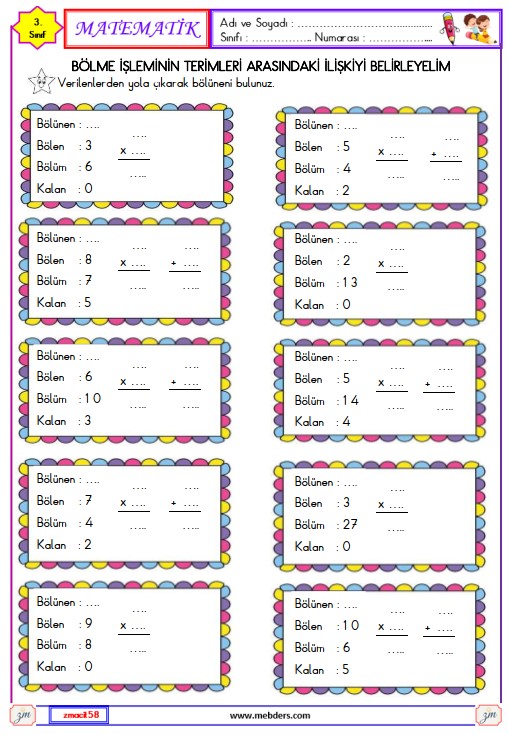 3. Sınıf Matematik Bölüneni Bulma Etkinliği 3