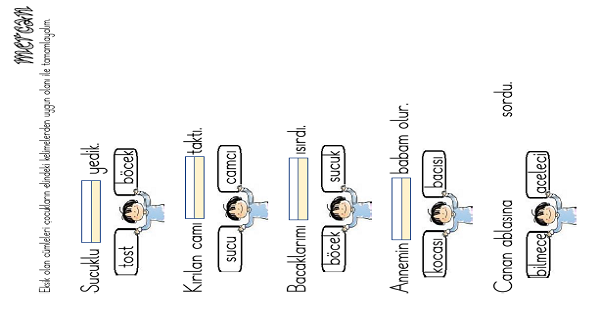 1. Sınıf İlk Okuma Yazma C Sesi Cümleye Kelime Seçme