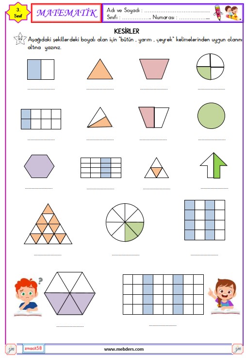 3. Sınıf Matematik Bütün Yarım ve Çeyrek Etkinliği 10