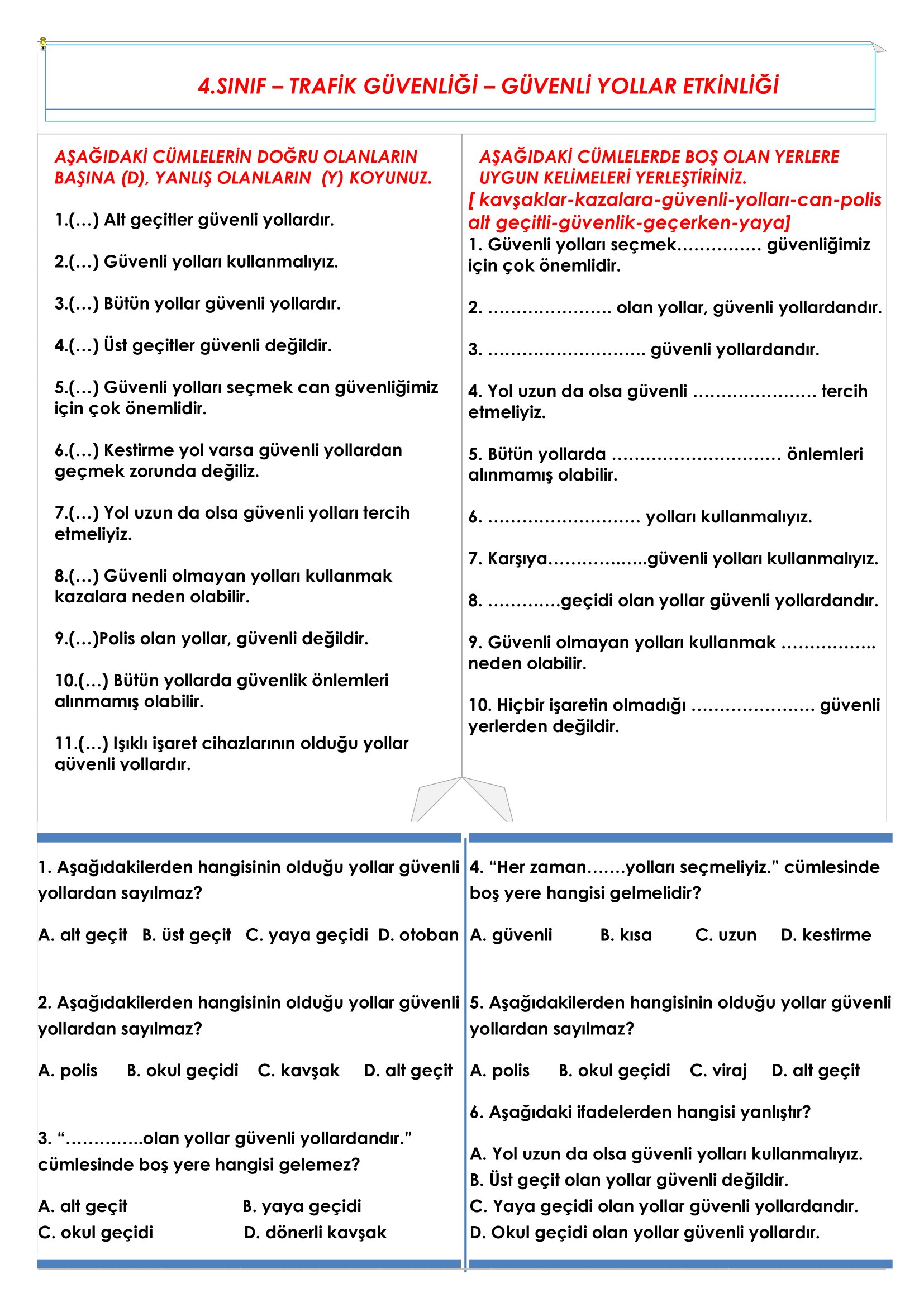 4.Sınıf Trafik Güvenliği Güvenli Yollar Etkinliği