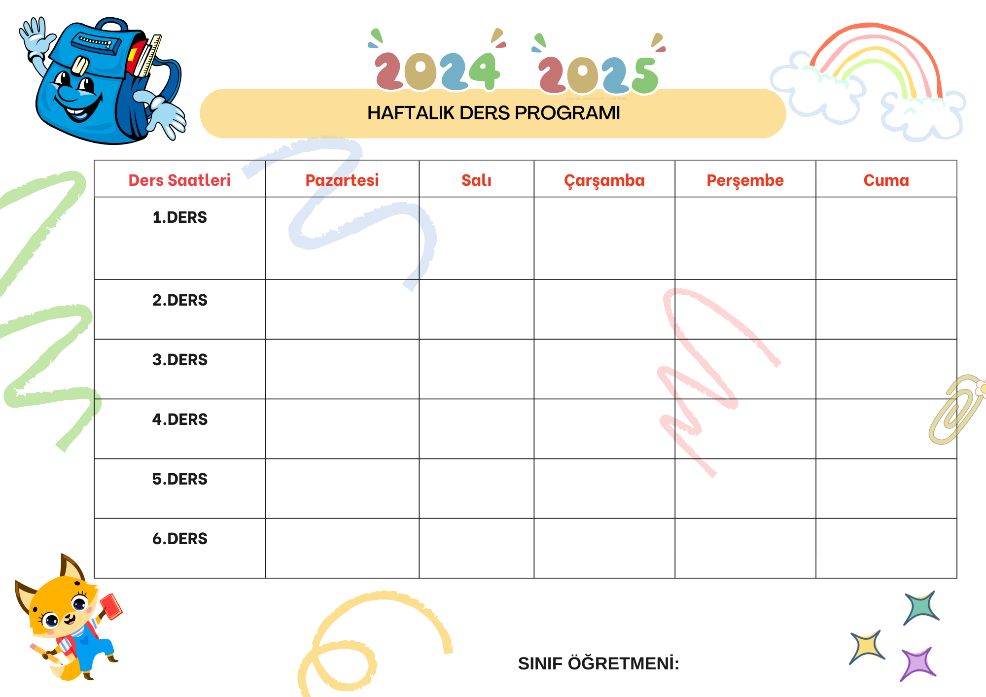 haftalık ders programı