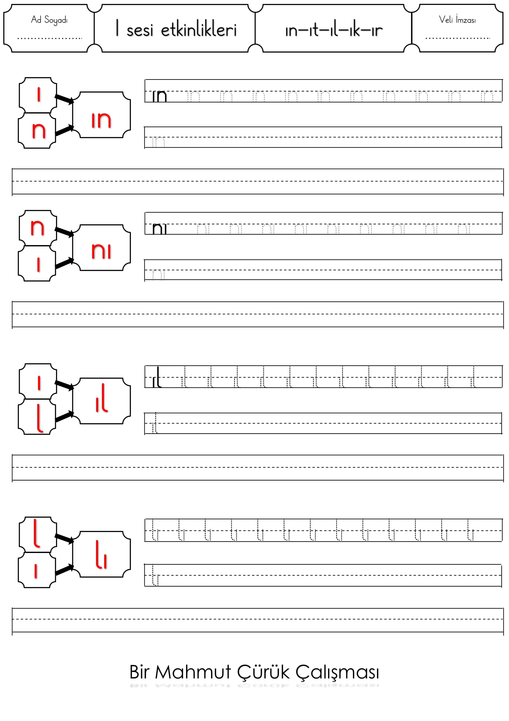 1.Sınıf I Sesi ın - ıt - ıl - ık-ır etkinliği