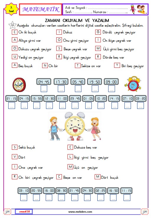 3. Sınıf Matematik Zamanı Okuyalım ve Yazalım Etkinliği 18