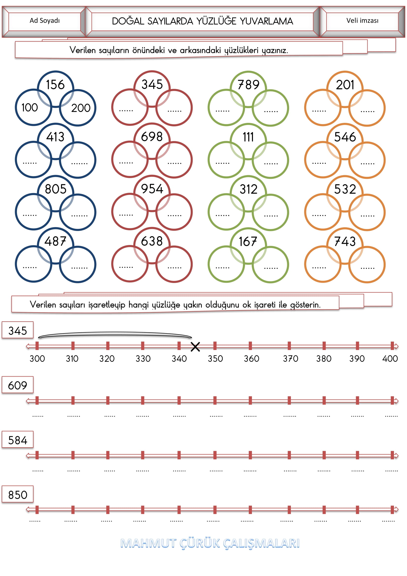 3.Sınıf - Matematik Üç Basamaklı Sayılarda Yüzlüğe Yuvarlama Etkinliği