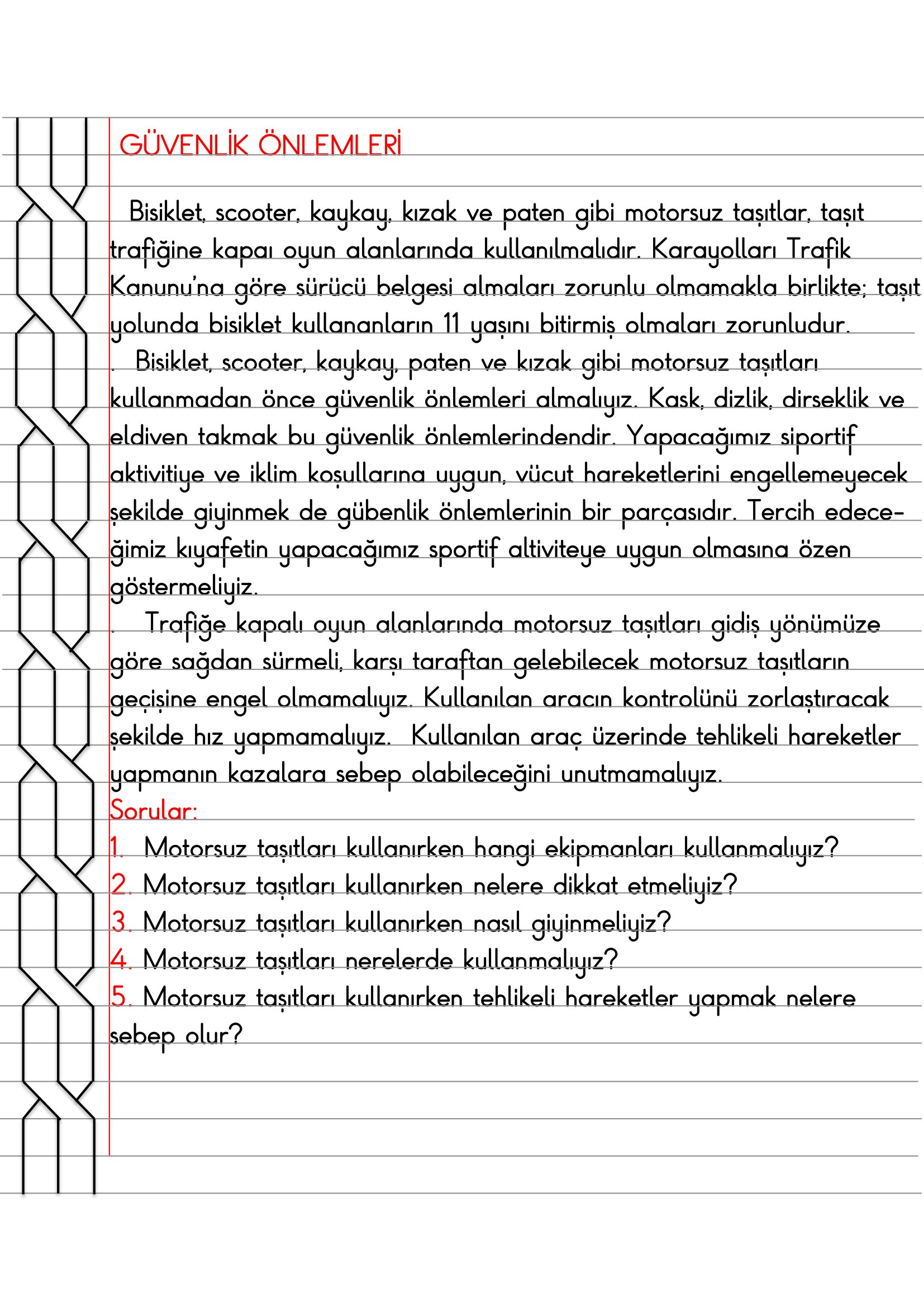 4.Sınıf Trafik Güvenliği Güvenlik Önlemleri Defter Özeti