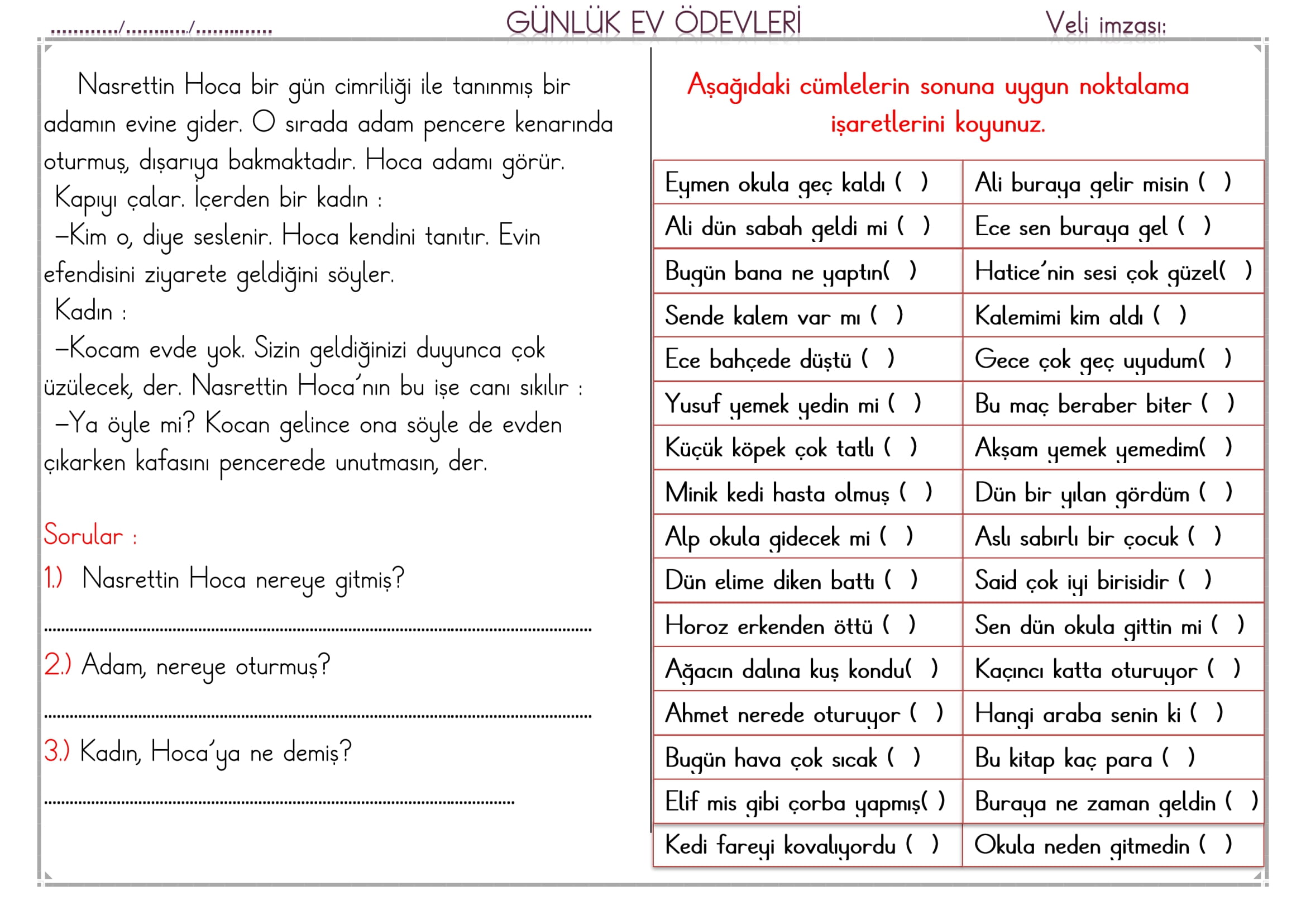 1.Sınıf 12 Şubat 2025 Günlük Ev Ödevi