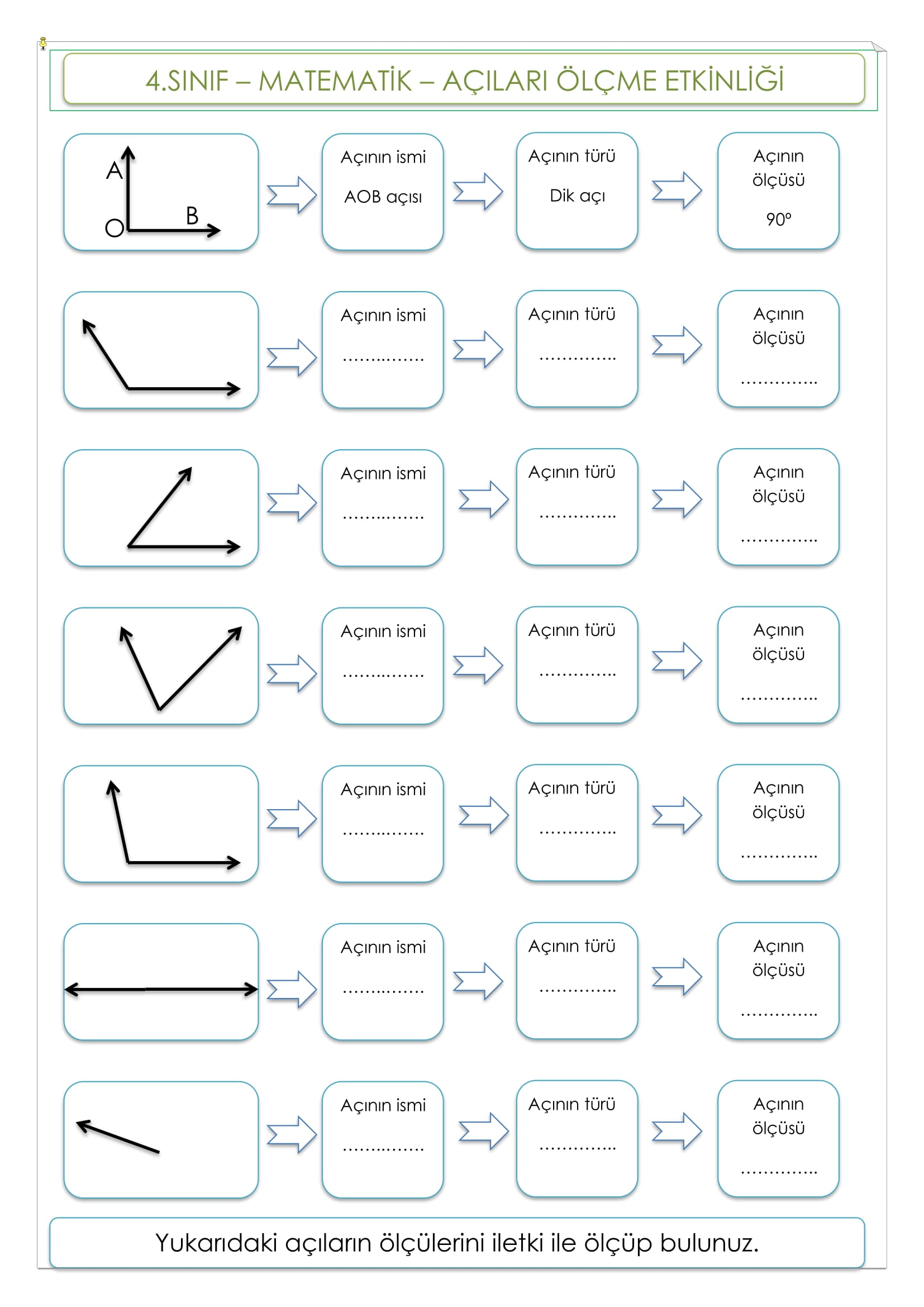 4.Sınıf - Matematik - Açıları Ölçme Etkinliği