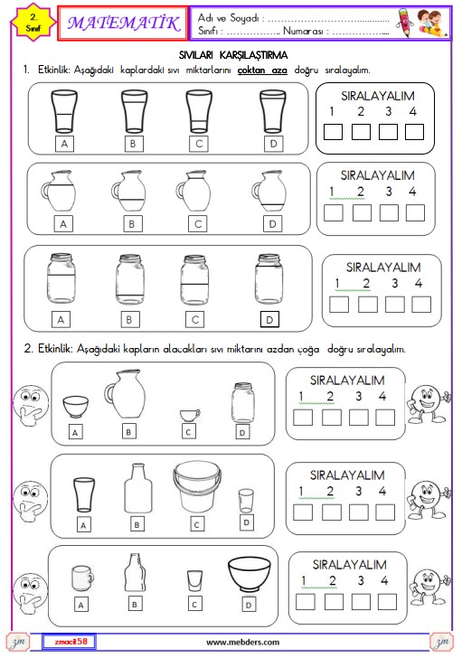 2. Sınıf Matematik Sıvıları Ölçme Etkinliği 3