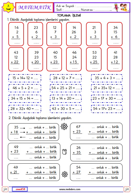 2. Sınıf Matematik Toplama İşlemi Etkinliği 3