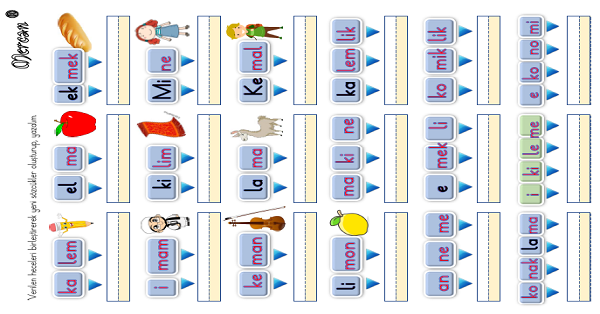1. Sınıf İlk Okuma Yazma M-m Sesi Hece Birleştirme
