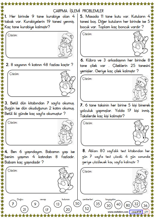 2. Sınıf Matematik Çarpma İşlemi Problemler Etkinliği 21