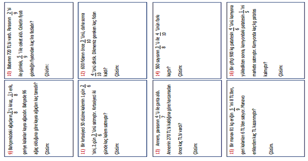 4.Sınıf Matematik Kesirlerle İlgili Problemler  Etkinliği 5