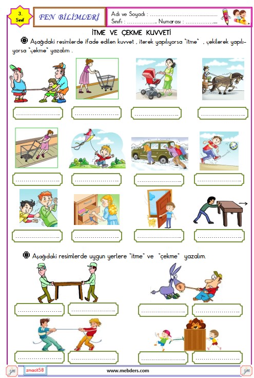 3. Sınıf Fen Bilimleri İtme ve Çekme Kuvveti Etkinliği