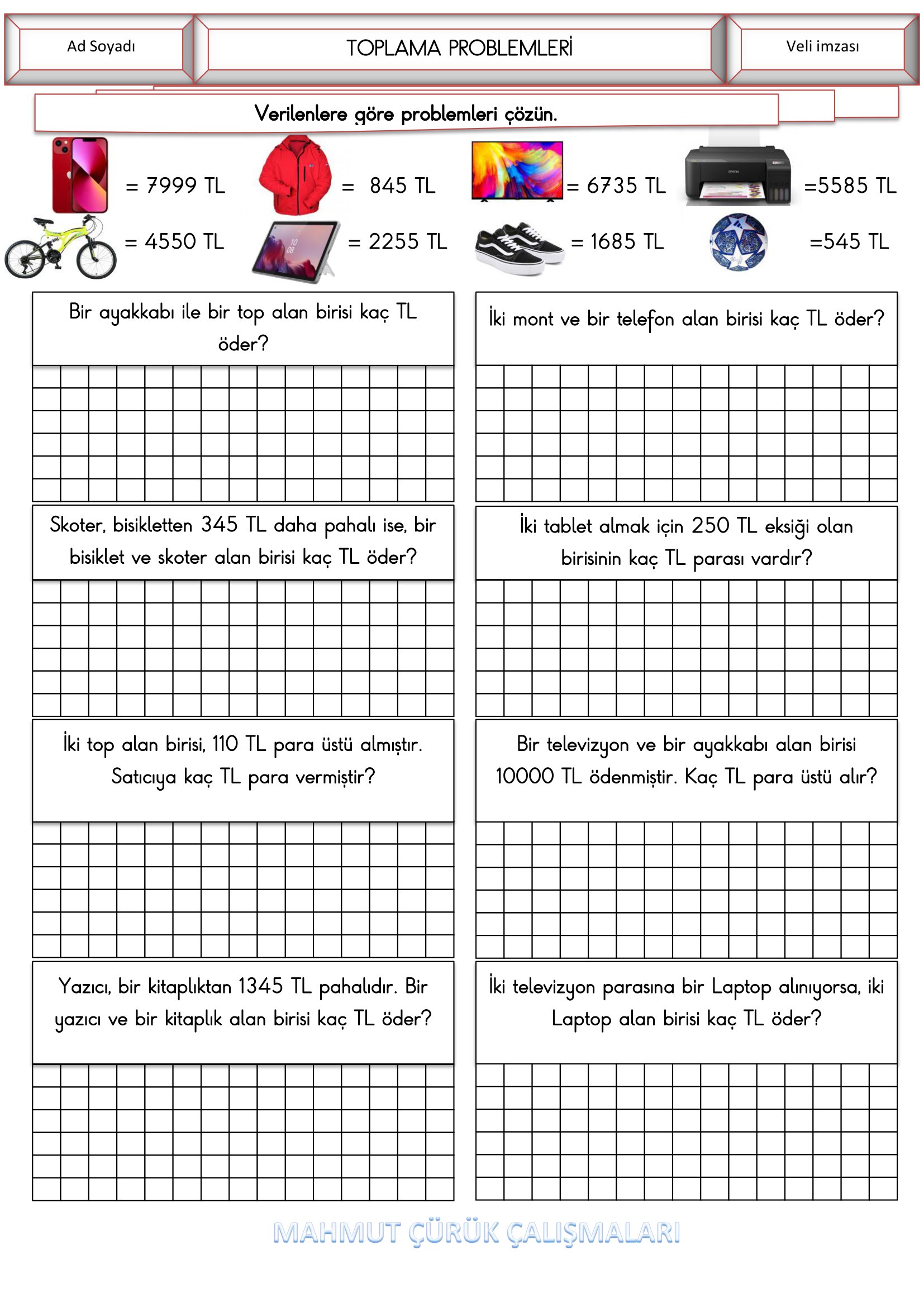 4.Sınıf - Matematik Toplama Problemleri-5