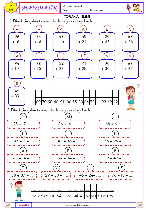 2. Sınıf Matematik Toplama İşlemi Etkinliği 4