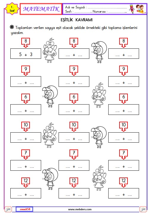 1. Sınıf Matematik Eşitlik Etkinliği 1