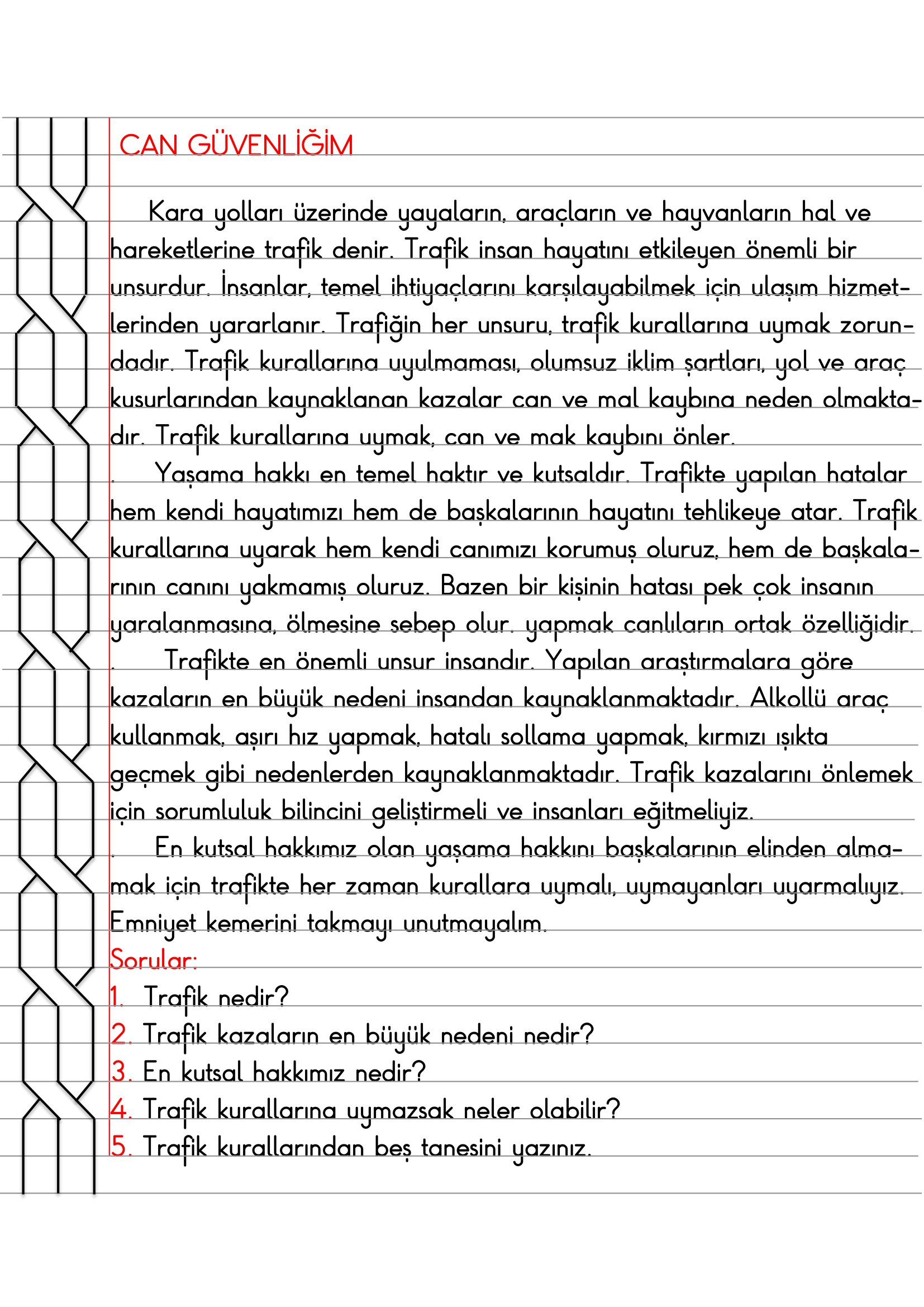 4.Sınıf Trafik Güvenliği Can Güvenliğim Defter Özeti