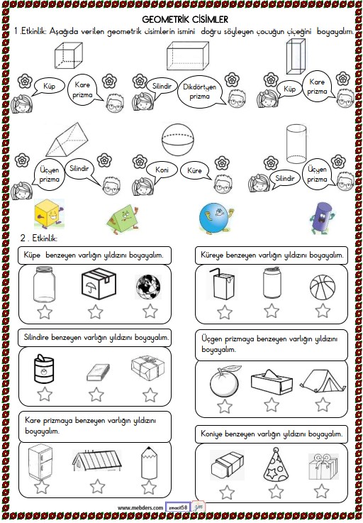 2. Sınıf Matematik Geometrik Cisimler Etkinliği 1