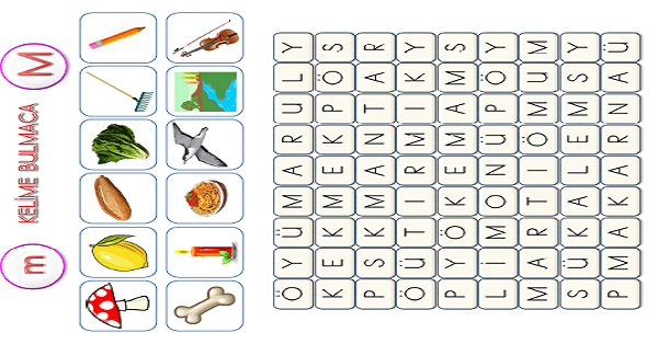 1. Sınıf İlk Okuma Yazma ( M-m Sesi ) Kelime Bulmacası