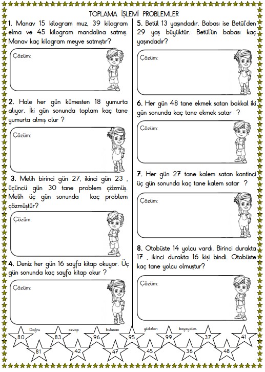 2. Sınıf Matematik Toplama İşlemi Problemleri Etkinliği 4