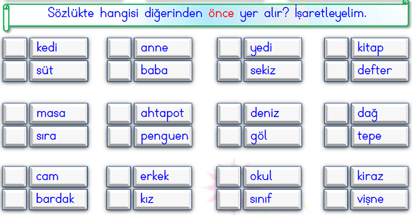 1.Sınıf Türkçe Alfabetik Sıralama-1