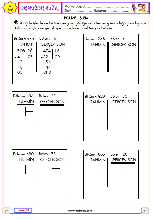 4. Sınıf Matematik Bölme İşleminin Sonucunu Tahmin Edelim Etkinliği 2