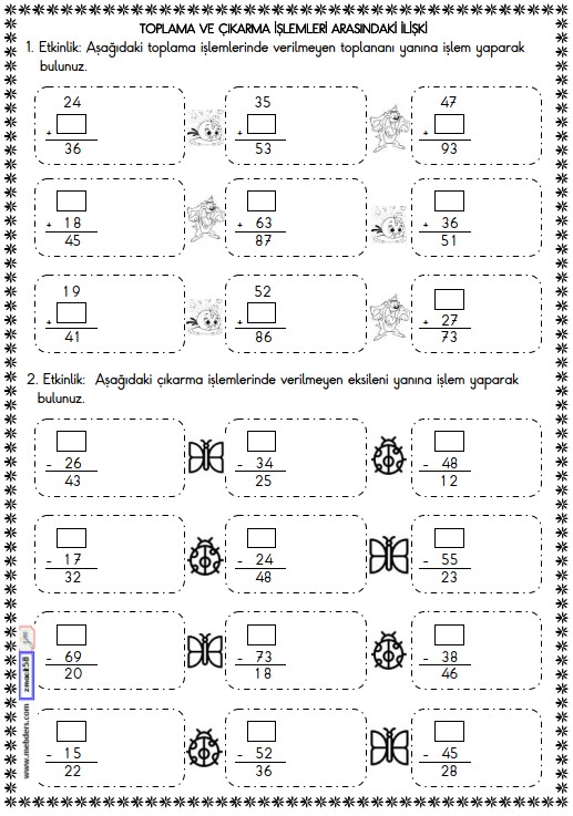 2. Sınıf Matematik Toplama ve Çıkarma İşlemleri Arasındaki İlişki Etkinliği 6